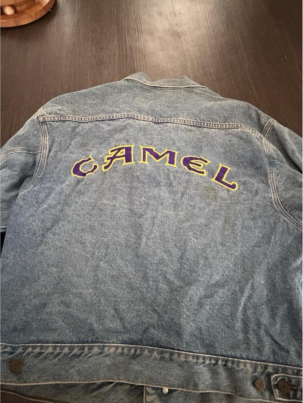 Vtg 90s Camel Cigarettes Denim Jacket XL Made In USA Embroidered Spellout Promo
